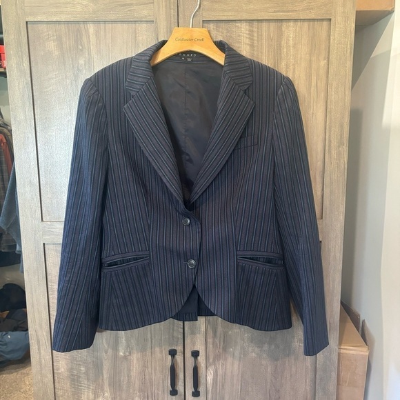 Theory Jackets & Blazers - Theory Women’s 12 Blazer Striped Black Blue wool Stretch